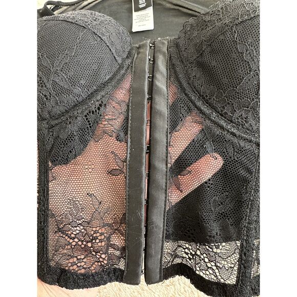 Sincerely Jules Junior's Lace Corset Top Size M Black Long Sheer Sleeves - Picture 8 of 10